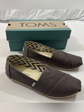 TOMS Alpargata Ash Recycled Cotton Canvas Slip On Shoes Women’s 6 Wide Brown NIB
